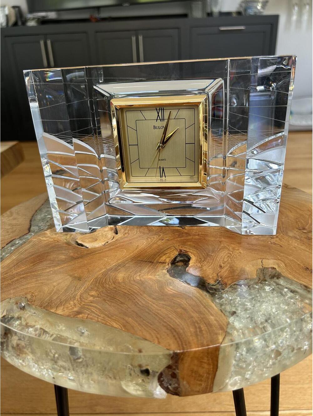 Bulova HOYA Crystal Mantel Clock with Gold Tone Face Japan Quartz